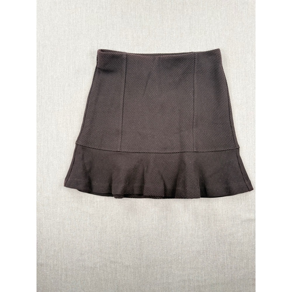Ann Taylor LOFT Brown Textured Waffle‎ Knit Flounce Hem Mini Skirt Small NWT